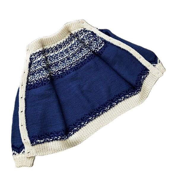 Vintage Hand Knit Fair Isle Cardigan Sweater Blue/Cream Acrylic Women's Medium - Picture 4 of 6